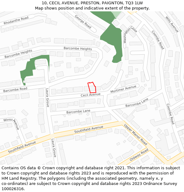 10, CECIL AVENUE, PRESTON, PAIGNTON, TQ3 1LW: Location map and indicative extent of plot