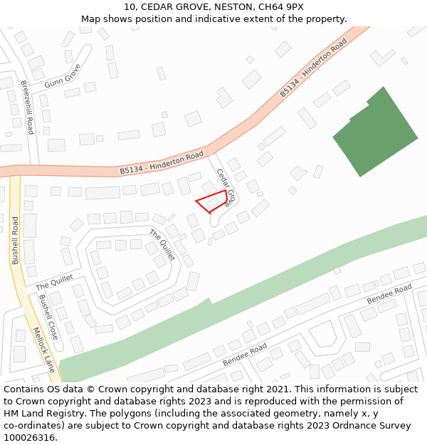 10, CEDAR GROVE, NESTON, CH64 9PX: Location map and indicative extent of plot