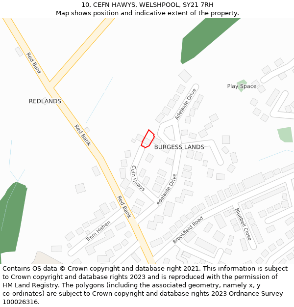 10, CEFN HAWYS, WELSHPOOL, SY21 7RH: Location map and indicative extent of plot