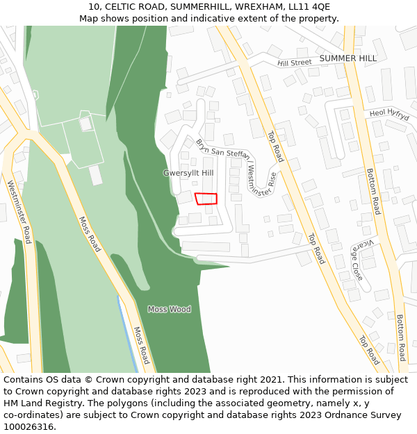 10, CELTIC ROAD, SUMMERHILL, WREXHAM, LL11 4QE: Location map and indicative extent of plot