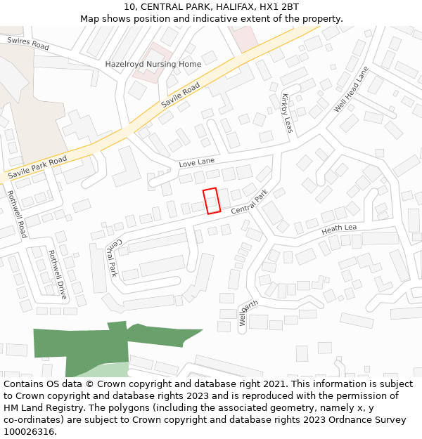 10, CENTRAL PARK, HALIFAX, HX1 2BT: Location map and indicative extent of plot