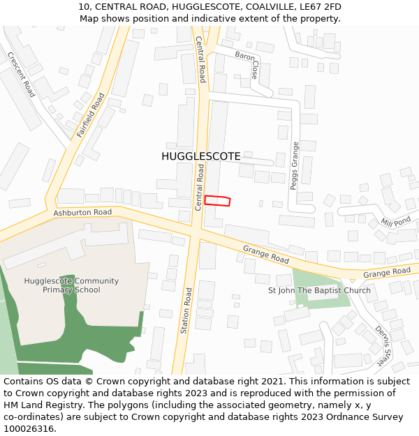 10, CENTRAL ROAD, HUGGLESCOTE, COALVILLE, LE67 2FD: Location map and indicative extent of plot