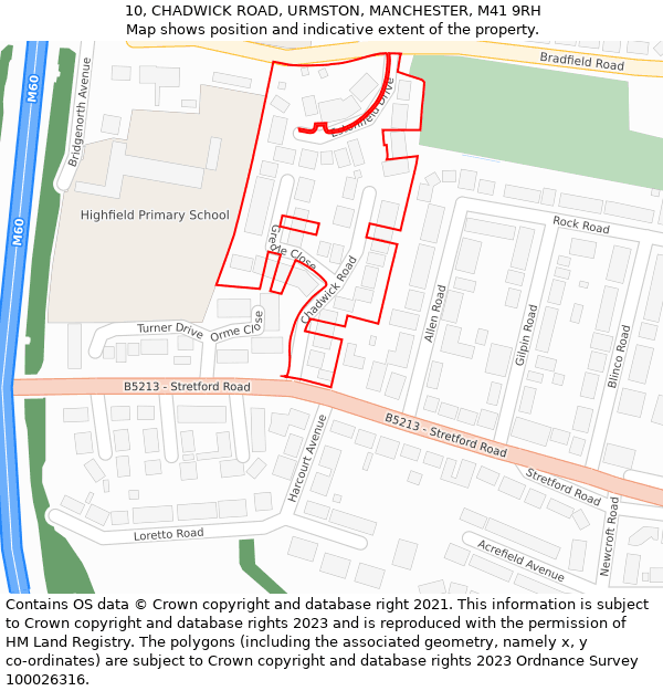 10, CHADWICK ROAD, URMSTON, MANCHESTER, M41 9RH: Location map and indicative extent of plot