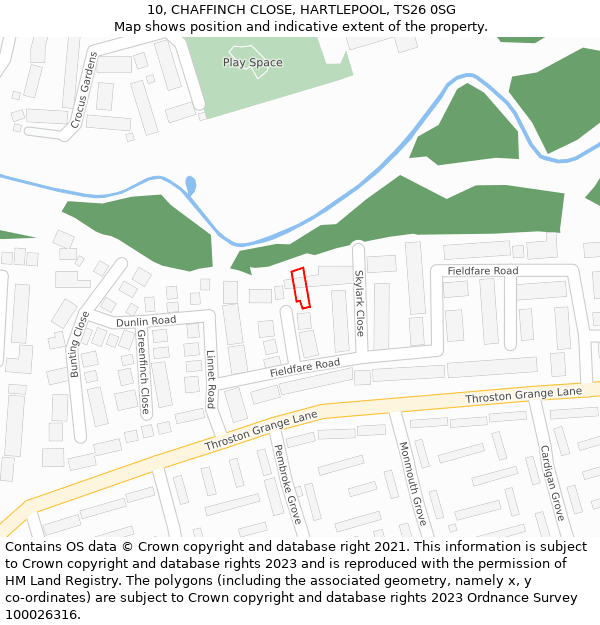 10, CHAFFINCH CLOSE, HARTLEPOOL, TS26 0SG: Location map and indicative extent of plot