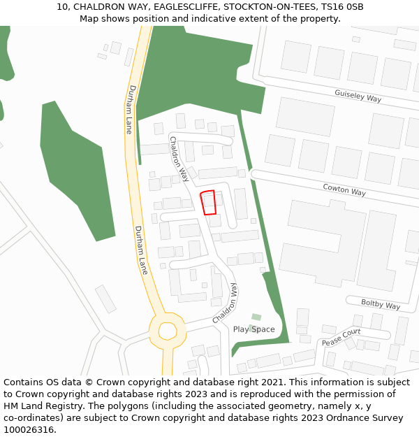 10, CHALDRON WAY, EAGLESCLIFFE, STOCKTON-ON-TEES, TS16 0SB: Location map and indicative extent of plot