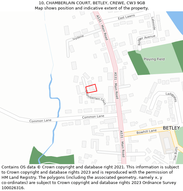 10, CHAMBERLAIN COURT, BETLEY, CREWE, CW3 9GB: Location map and indicative extent of plot