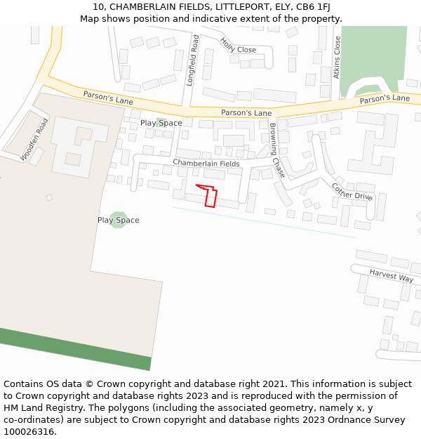 10, CHAMBERLAIN FIELDS, LITTLEPORT, ELY, CB6 1FJ: Location map and indicative extent of plot