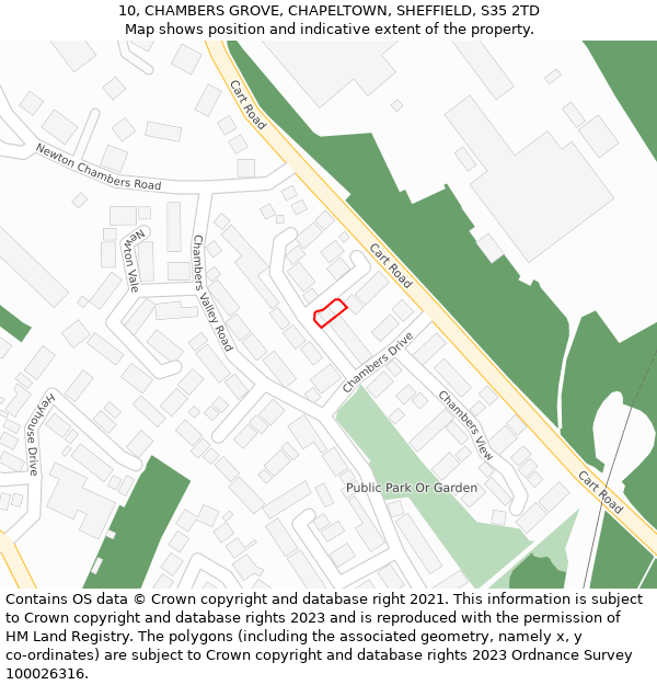 10, CHAMBERS GROVE, CHAPELTOWN, SHEFFIELD, S35 2TD: Location map and indicative extent of plot