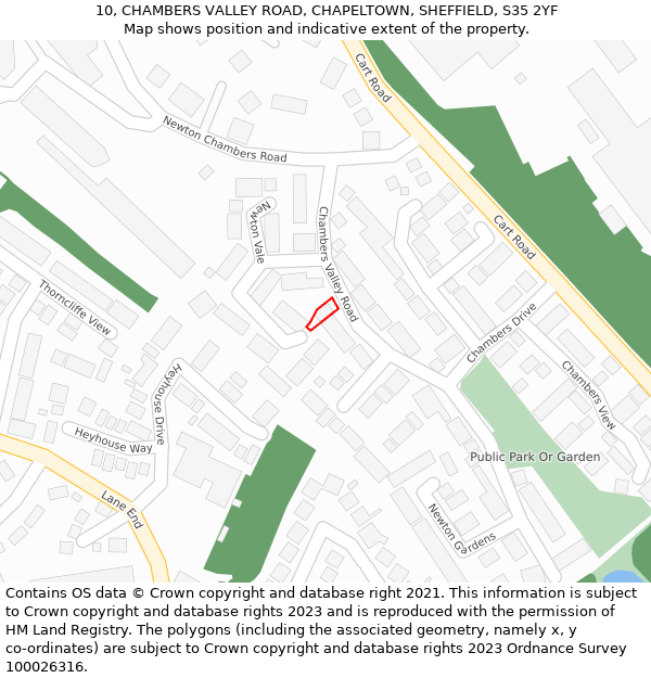 10, CHAMBERS VALLEY ROAD, CHAPELTOWN, SHEFFIELD, S35 2YF: Location map and indicative extent of plot