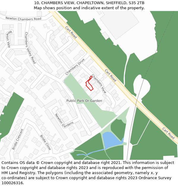 10, CHAMBERS VIEW, CHAPELTOWN, SHEFFIELD, S35 2TB: Location map and indicative extent of plot