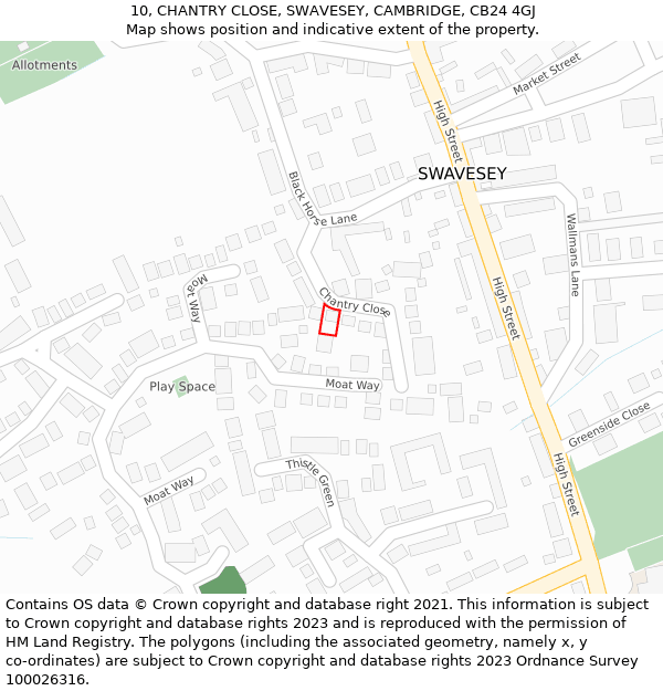 10, CHANTRY CLOSE, SWAVESEY, CAMBRIDGE, CB24 4GJ: Location map and indicative extent of plot