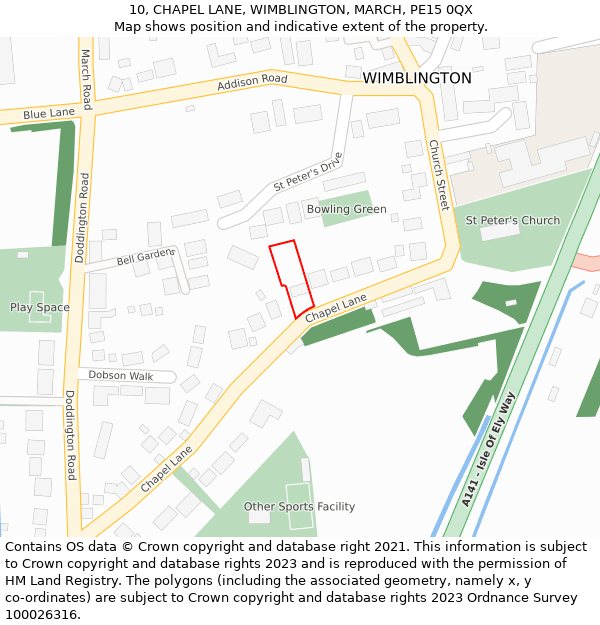 10, CHAPEL LANE, WIMBLINGTON, MARCH, PE15 0QX: Location map and indicative extent of plot