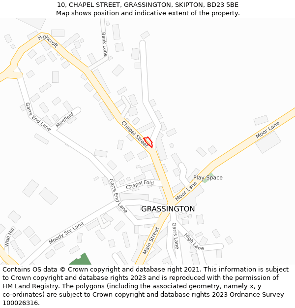 10, CHAPEL STREET, GRASSINGTON, SKIPTON, BD23 5BE: Location map and indicative extent of plot