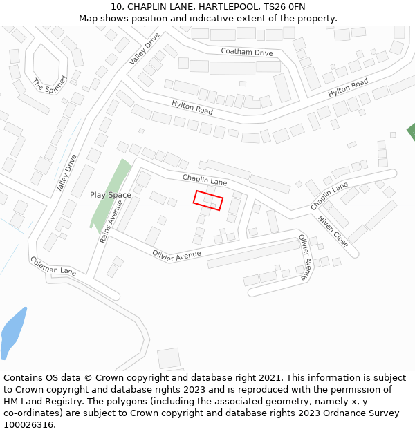 10, CHAPLIN LANE, HARTLEPOOL, TS26 0FN: Location map and indicative extent of plot