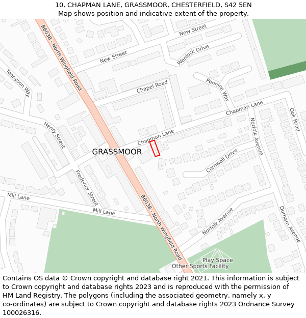 10, CHAPMAN LANE, GRASSMOOR, CHESTERFIELD, S42 5EN: Location map and indicative extent of plot