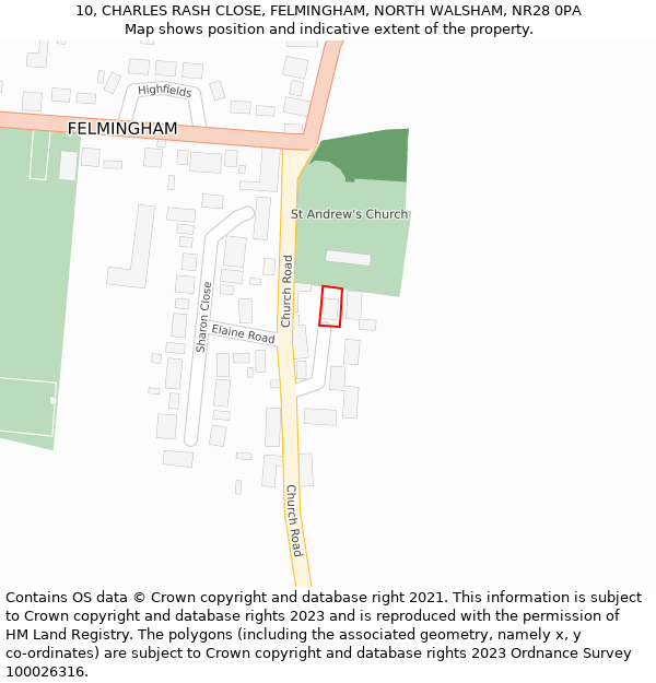 10, CHARLES RASH CLOSE, FELMINGHAM, NORTH WALSHAM, NR28 0PA: Location map and indicative extent of plot