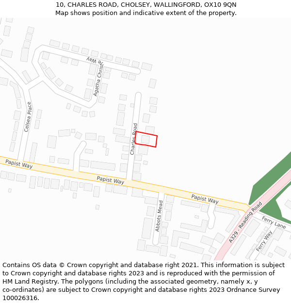 10, CHARLES ROAD, CHOLSEY, WALLINGFORD, OX10 9QN: Location map and indicative extent of plot