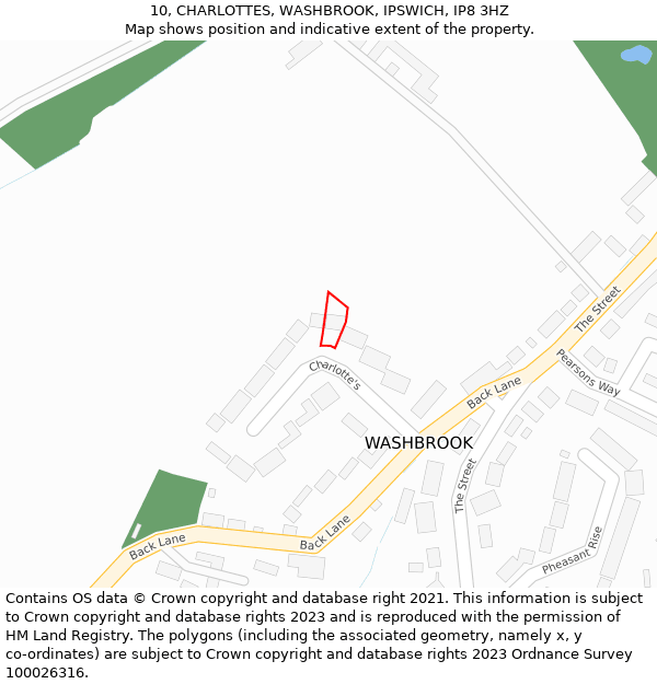 10, CHARLOTTES, WASHBROOK, IPSWICH, IP8 3HZ: Location map and indicative extent of plot