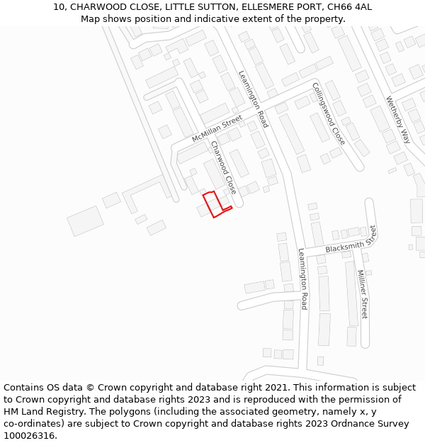 10, CHARWOOD CLOSE, LITTLE SUTTON, ELLESMERE PORT, CH66 4AL: Location map and indicative extent of plot