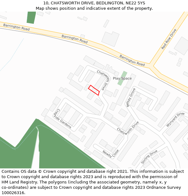 10, CHATSWORTH DRIVE, BEDLINGTON, NE22 5YS: Location map and indicative extent of plot