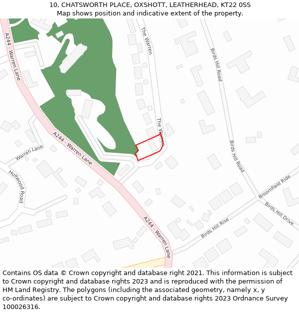 10, CHATSWORTH PLACE, OXSHOTT, LEATHERHEAD, KT22 0SS: Location map and indicative extent of plot