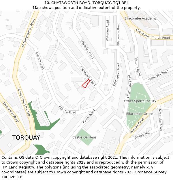 10, CHATSWORTH ROAD, TORQUAY, TQ1 3BL: Location map and indicative extent of plot