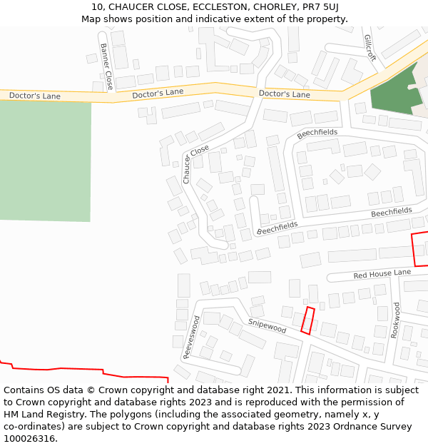 10, CHAUCER CLOSE, ECCLESTON, CHORLEY, PR7 5UJ: Location map and indicative extent of plot