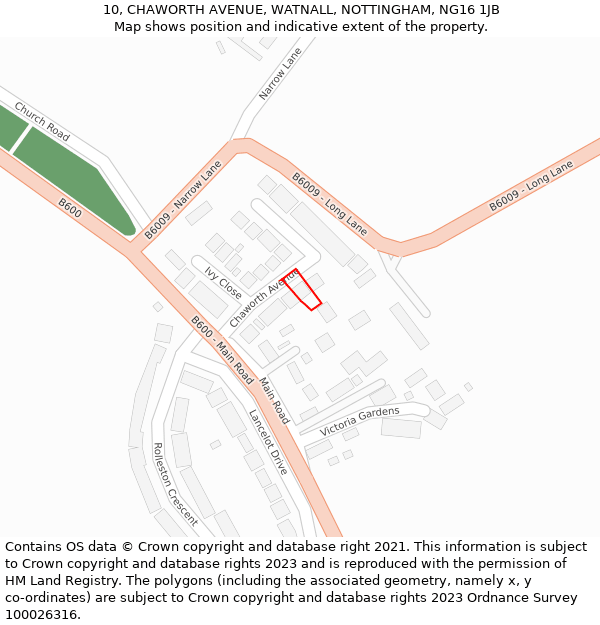 10, CHAWORTH AVENUE, WATNALL, NOTTINGHAM, NG16 1JB: Location map and indicative extent of plot