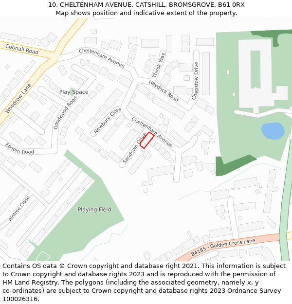 10, CHELTENHAM AVENUE, CATSHILL, BROMSGROVE, B61 0RX: Location map and indicative extent of plot