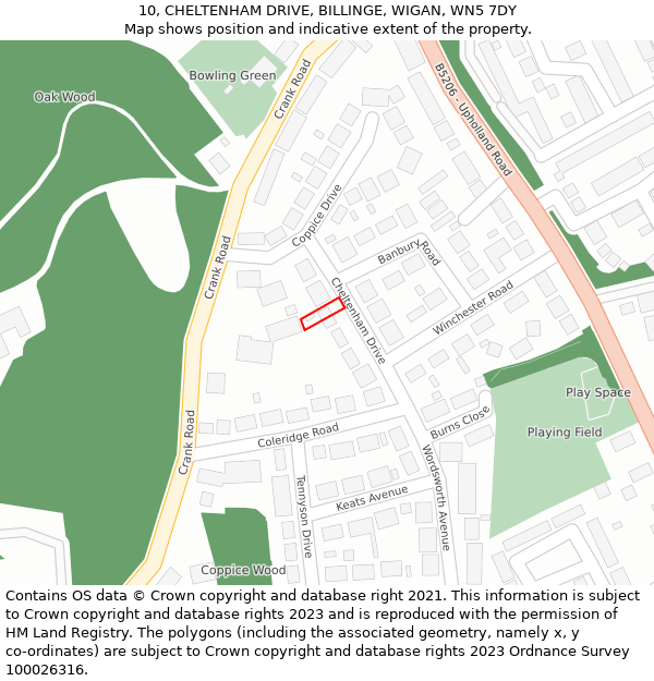10, CHELTENHAM DRIVE, BILLINGE, WIGAN, WN5 7DY: Location map and indicative extent of plot