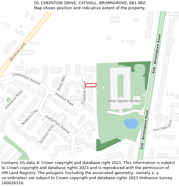 10, CHEPSTOW DRIVE, CATSHILL, BROMSGROVE, B61 0RZ: Location map and indicative extent of plot