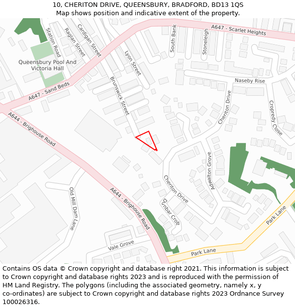 10, CHERITON DRIVE, QUEENSBURY, BRADFORD, BD13 1QS: Location map and indicative extent of plot