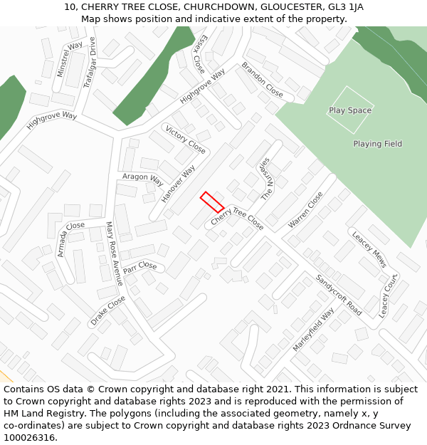 10, CHERRY TREE CLOSE, CHURCHDOWN, GLOUCESTER, GL3 1JA: Location map and indicative extent of plot