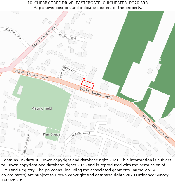 10, CHERRY TREE DRIVE, EASTERGATE, CHICHESTER, PO20 3RR: Location map and indicative extent of plot