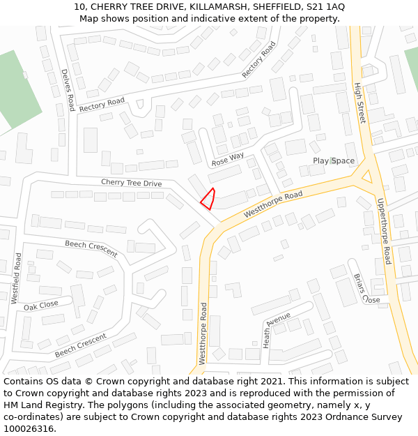 10, CHERRY TREE DRIVE, KILLAMARSH, SHEFFIELD, S21 1AQ: Location map and indicative extent of plot