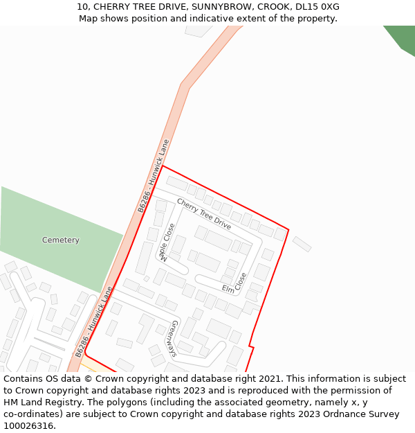 10, CHERRY TREE DRIVE, SUNNYBROW, CROOK, DL15 0XG: Location map and indicative extent of plot