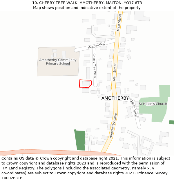 10, CHERRY TREE WALK, AMOTHERBY, MALTON, YO17 6TR: Location map and indicative extent of plot