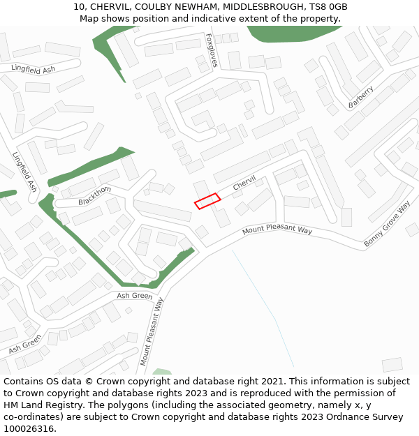 10, CHERVIL, COULBY NEWHAM, MIDDLESBROUGH, TS8 0GB: Location map and indicative extent of plot