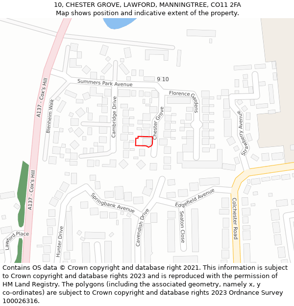 10, CHESTER GROVE, LAWFORD, MANNINGTREE, CO11 2FA: Location map and indicative extent of plot