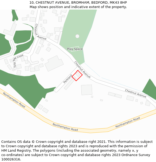 10, CHESTNUT AVENUE, BROMHAM, BEDFORD, MK43 8HP: Location map and indicative extent of plot