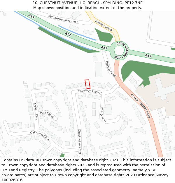 10, CHESTNUT AVENUE, HOLBEACH, SPALDING, PE12 7NE: Location map and indicative extent of plot