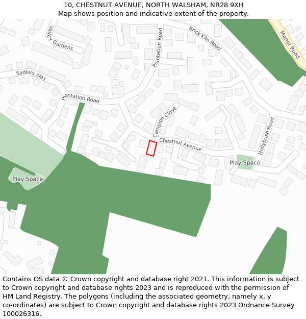 10, CHESTNUT AVENUE, NORTH WALSHAM, NR28 9XH: Location map and indicative extent of plot