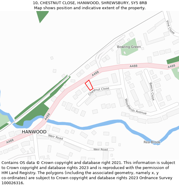 10, CHESTNUT CLOSE, HANWOOD, SHREWSBURY, SY5 8RB: Location map and indicative extent of plot