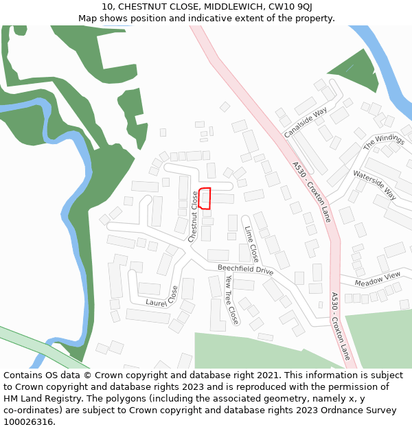 10, CHESTNUT CLOSE, MIDDLEWICH, CW10 9QJ: Location map and indicative extent of plot