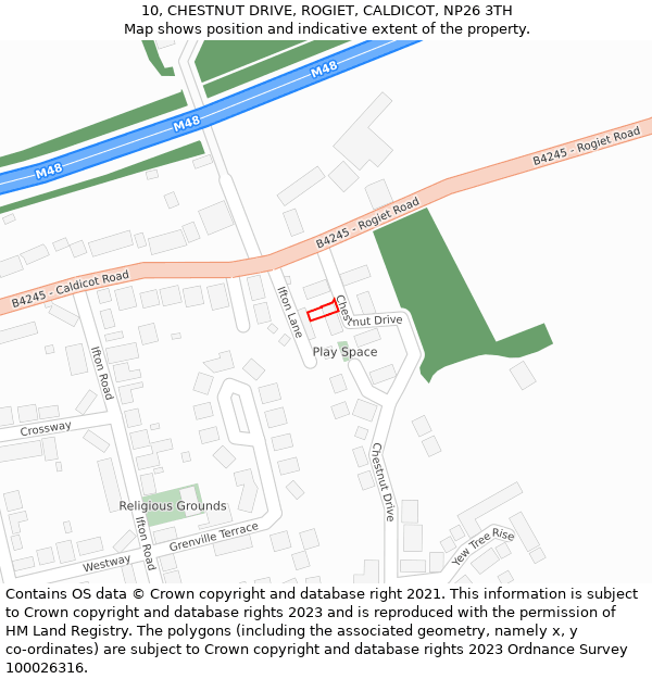 10, CHESTNUT DRIVE, ROGIET, CALDICOT, NP26 3TH: Location map and indicative extent of plot