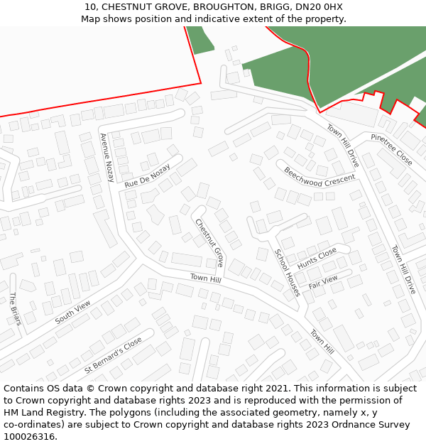 10, CHESTNUT GROVE, BROUGHTON, BRIGG, DN20 0HX: Location map and indicative extent of plot