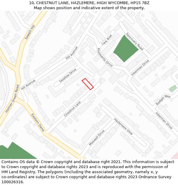 10, CHESTNUT LANE, HAZLEMERE, HIGH WYCOMBE, HP15 7BZ: Location map and indicative extent of plot