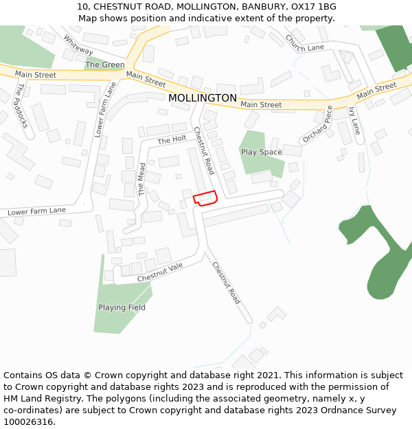 10, CHESTNUT ROAD, MOLLINGTON, BANBURY, OX17 1BG: Location map and indicative extent of plot