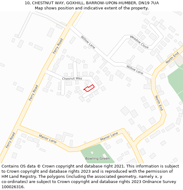 10, CHESTNUT WAY, GOXHILL, BARROW-UPON-HUMBER, DN19 7UA: Location map and indicative extent of plot