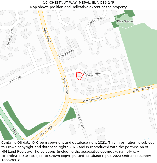 10, CHESTNUT WAY, MEPAL, ELY, CB6 2YR: Location map and indicative extent of plot